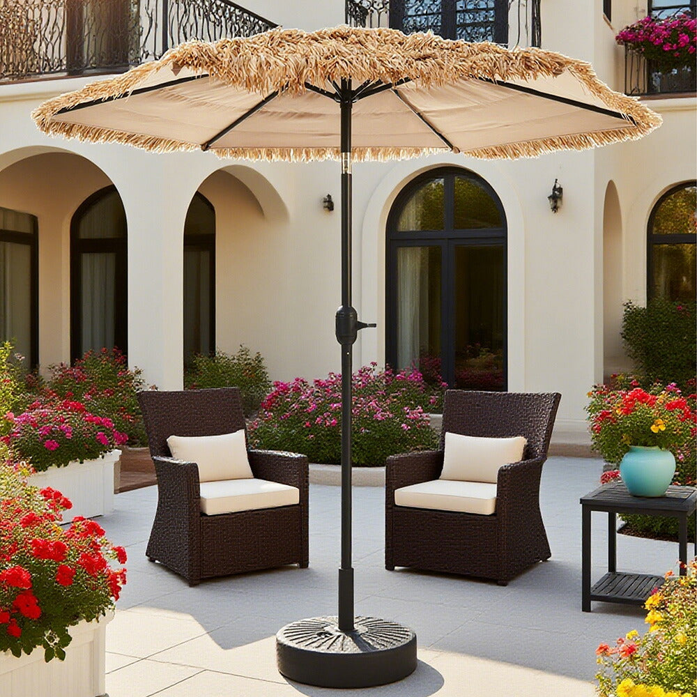 ハワイアンパラソル 直径220cm 大型パラソル ナチュラル わら調デザイン UPF30+紫外線対策 角度調整 チルト機能 撥水加工 レバー開閉 ガーデンパラソル 庭 テラス ビーチ プール キャンプ カフェ アウトドア 7日内出荷