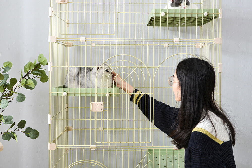 【グリーン/グレー】猫 ケージ キャットケージ 3段 猫ゲージ おしゃれ キャットハウス ネコ ハウス 多段 留守番 保護 脱走防止 多頭飼い 多頭 ペットケージ 7日内出荷