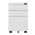 【完成品】デスクワゴン サイドワゴン サイドボード ラック ダイヤル錠 鍵付き キャスター付き 脇机 収納 大容量 3段 キャビネット スチール ホワイト 白 脇机 引き出し付き モダン オフィス デスクサイド