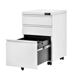 【完成品】デスクワゴン サイドワゴン サイドボード ラック ダイヤル錠 鍵付き キャスター付き 脇机 収納 大容量 3段 キャビネット スチール ホワイト 白 脇机 引き出し付き モダン オフィス デスクサイド