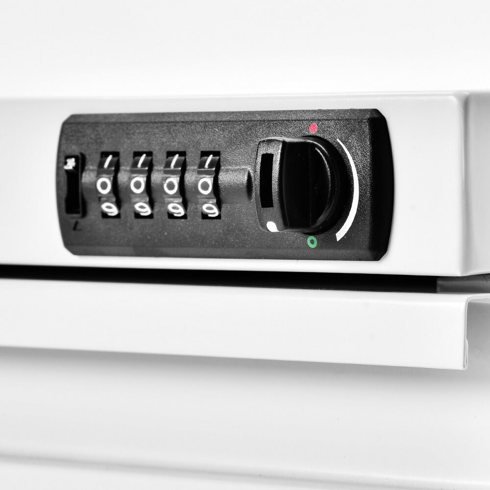 【完成品】デスクワゴン サイドワゴン サイドボード ラック ダイヤル錠 鍵付き キャスター付き 脇机 収納 大容量 3段 キャビネット スチール ホワイト 白 脇机 引き出し付き モダン オフィス デスクサイド