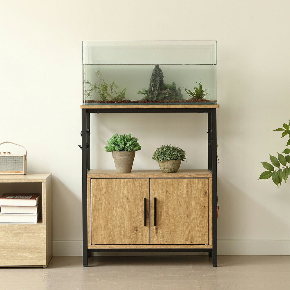 サイドボード 水槽台 水槽スタンド 耐荷重120kg 幅60cm 奥行30cm 木目調/ホワイト 三段 スリム 頑丈フック付き 両開き扉 アジャスター付 収納棚 スチール リビング オープン 7日内出荷