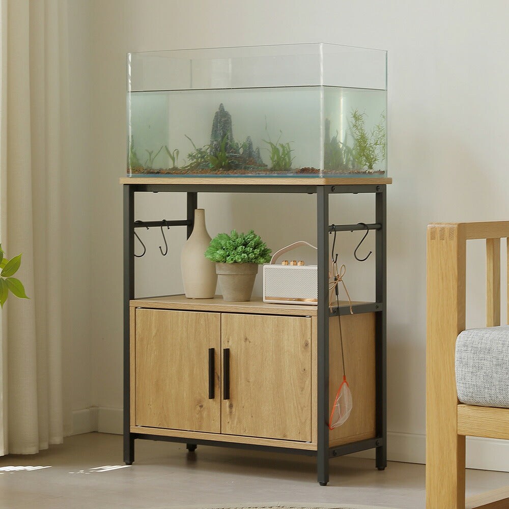 サイドボード 水槽台 水槽スタンド 耐荷重120kg 幅60cm 奥行30cm 木目調/ホワイト 三段 スリム 頑丈フック付き 両開き扉 アジャスター付 収納棚 スチール リビング オープン 7日内出荷