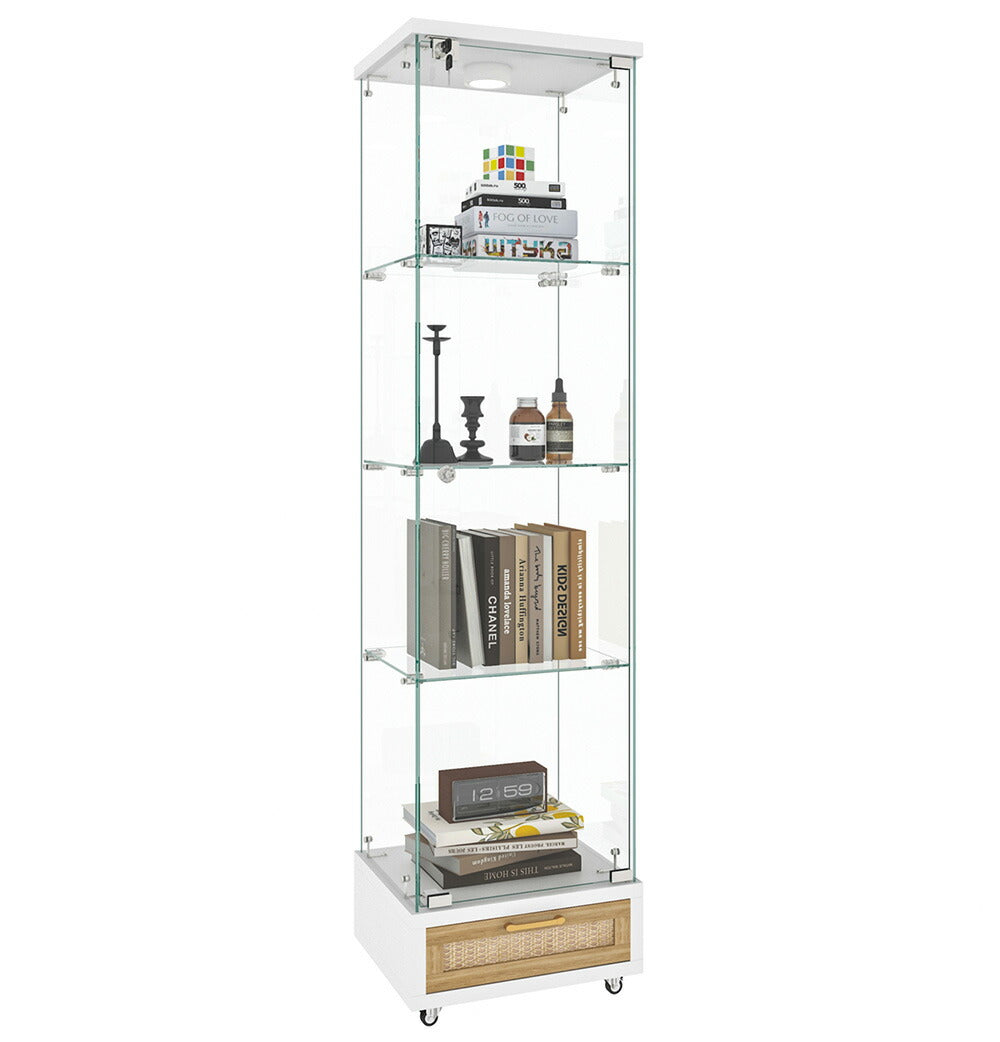 コレクションケース コレクションシェルフ コレクションケース キャビネット 鍵付き フィギュアケース 強化ガラス扉付き LED照明＆引き出し付き 4段 スリム 収納棚 全面ガラス ディスプレイ 7日内出荷