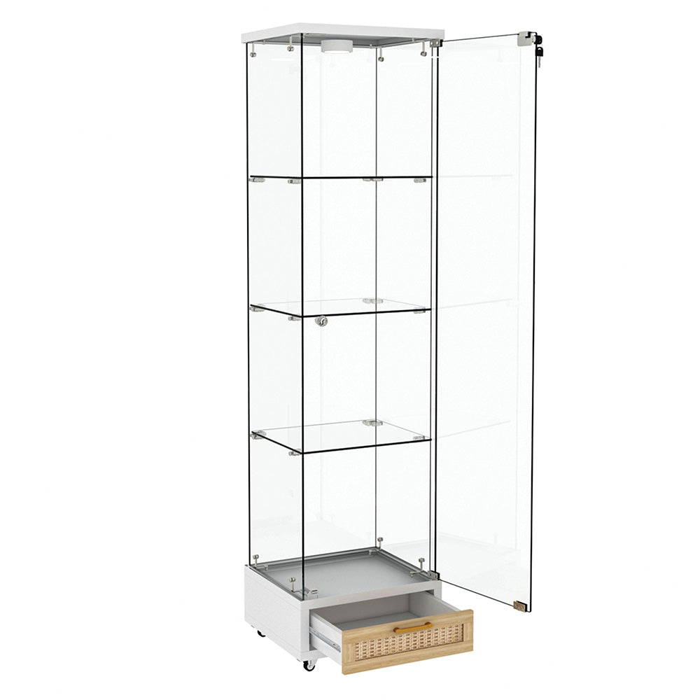 コレクションケース コレクションシェルフ コレクションケース キャビネット 鍵付き フィギュアケース 強化ガラス扉付き LED照明＆引き出し付き 4段 スリム 収納棚 全面ガラス ディスプレイ 7日内出荷