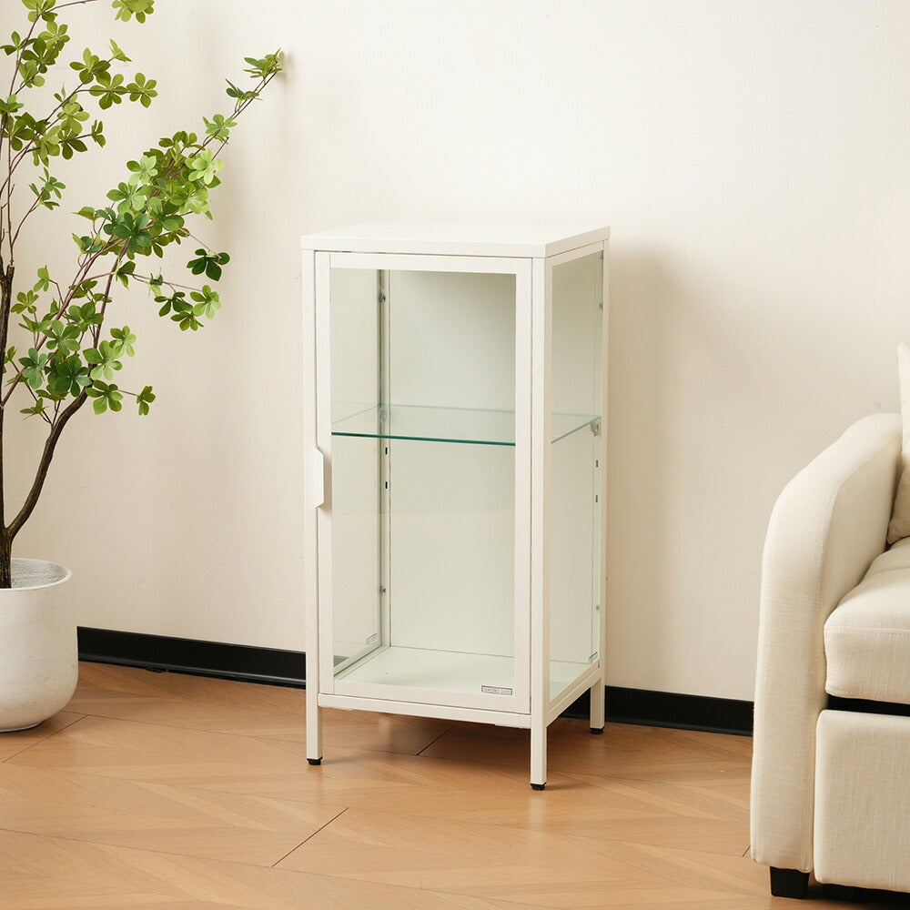 コレクションケース コレクションシェルフ コレクションケース キャビネット フィギュアケース ホワイト 白 強化ガラス扉付き 2段 高さ調節可能 可動棚 スリム 収納棚 7日内出荷