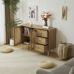 キャビネット サイドボード チェスト 引き出し付き 大容量 収納棚 リビング 収納 ローボード 収納チェスト 幅120 ヴィンテージ 3段 扉付き リビングボード おしゃれ 整理タンス 北欧 木目調 ラタン風 おしゃれ 寝室 キッチン ナチュラル