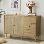 キャビネット サイドボード チェスト 引き出し付き 大容量 収納棚 リビング 収納 ローボード 収納チェスト 幅120 ヴィンテージ 3段 扉付き リビングボード おしゃれ 整理タンス 北欧 木目調 ラタン風 おしゃれ 寝室 キッチン ナチュラル