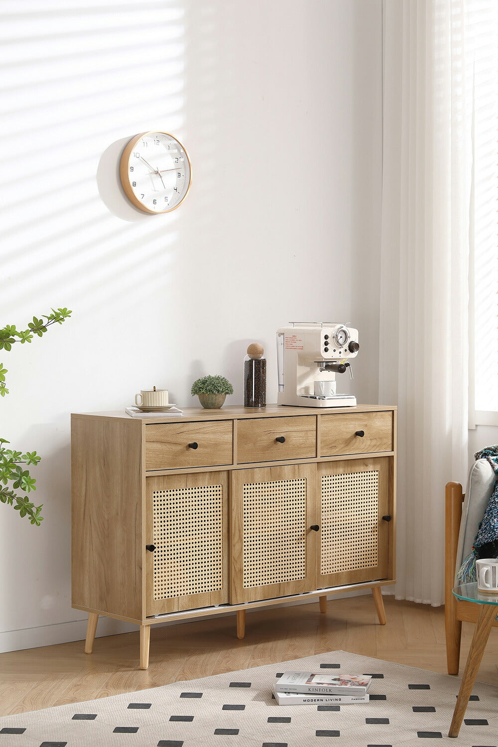 キャビネット サイドボード チェスト 引き出し付き 大容量 収納棚 リビング 収納 ローボード 収納チェスト 幅120 ヴィンテージ 扉付き リビングボード おしゃれ 整理タンス 北欧 木目調 ラタン風 おしゃれ 寝室 キッチン ナチュラル
