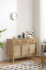 キャビネット サイドボード チェスト 引き出し付き 大容量 収納棚 リビング 収納 ローボード 収納チェスト 幅120 ヴィンテージ 扉付き リビングボード おしゃれ 整理タンス 北欧 木目調 ラタン風 おしゃれ 寝室 キッチン ナチュラル