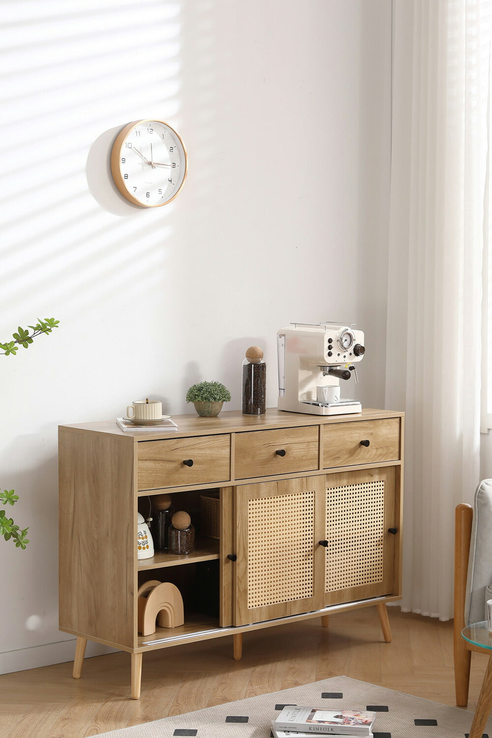 キャビネット サイドボード チェスト 引き出し付き 大容量 収納棚 リビング 収納 ローボード 収納チェスト 幅120 ヴィンテージ 扉付き リビングボード おしゃれ 整理タンス 北欧 木目調 ラタン風 おしゃれ 寝室 キッチン ナチュラル