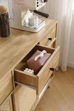 キャビネット サイドボード チェスト 引き出し付き 大容量 収納棚 リビング 収納 ローボード 収納チェスト 幅120 ヴィンテージ 扉付き リビングボード おしゃれ 整理タンス 北欧 木目調 ラタン風 おしゃれ 寝室 キッチン ナチュラル