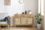 キャビネット サイドボード チェスト 引き出し付き 大容量 収納棚 リビング 収納 ローボード 収納チェスト 幅120 ヴィンテージ 扉付き リビングボード おしゃれ 整理タンス 北欧 木目調 ラタン風 おしゃれ 寝室 キッチン ナチュラル