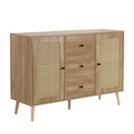 キャビネット サイドボード チェスト 3杯引き出し付き 大容量 収納棚 リビング 収納 ローボード 収納チェスト 幅120 ヴィンテージ 扉付き リビングボード おしゃれ 整理タンス 北欧 木目調 ラタン風 おしゃれ 寝室 キッチン ナチュラル