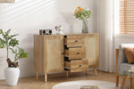 キャビネット サイドボード チェスト 3杯引き出し付き 大容量 収納棚 リビング 収納 ローボード 収納チェスト 幅120 ヴィンテージ 扉付き リビングボード おしゃれ 整理タンス 北欧 木目調 ラタン風 おしゃれ 寝室 キッチン ナチュラル