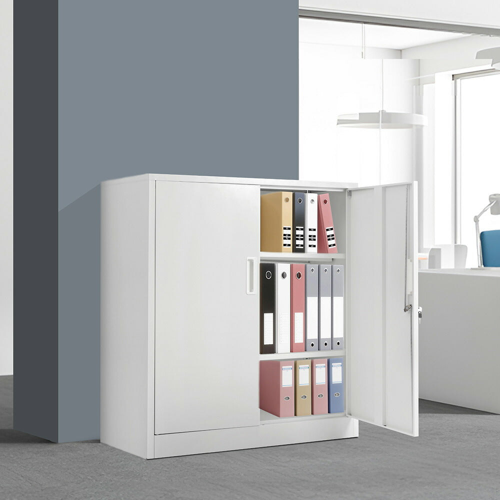 オフィス収納 キャビネット 書庫 両開き 書類保管庫 高さ106cm 保管庫 鍵付き ホワイト 白 業務用 スチール ベース付き サイドボード チェスト ラック 書類 収納 可動棚 A4対応 おしゃれ 書院 学校 塾 7日内出荷