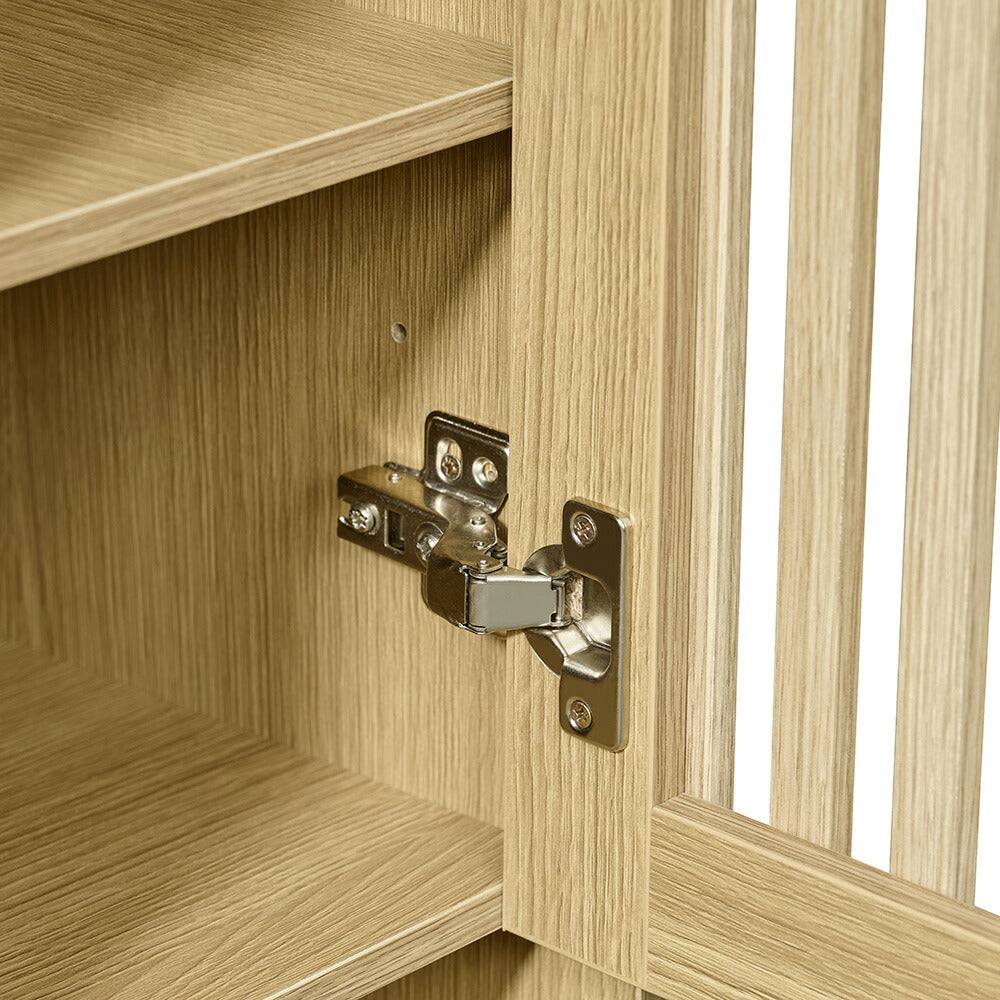 キャビネット サイドボード チェスト 木製 おしゃれ 扉付き 可動棚 縦格子扉 幅60cm 奥行39cm 高さ120cm 大容量 リビング ヴィンテージ 北欧 木目調 ウッド 家具 玄関 寝室 ナチュラル オーク色 7日内出荷