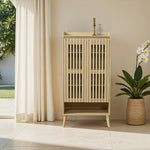 キャビネット サイドボード チェスト 木製 おしゃれ 扉付き 可動棚 縦格子扉 幅60cm 奥行39cm 高さ120cm 大容量 リビング ヴィンテージ 北欧 木目調 ウッド 家具 玄関 寝室 ナチュラル オーク色 7日内出荷