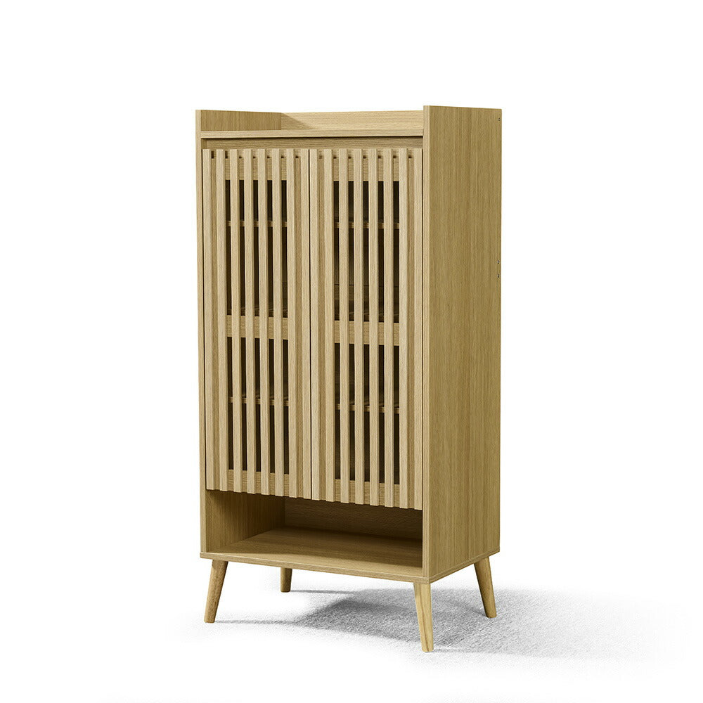 キャビネット サイドボード チェスト 木製 おしゃれ 扉付き 可動棚 縦格子扉 幅60cm 奥行39cm 高さ120cm 大容量 リビング ヴィンテージ 北欧 木目調 ウッド 家具 玄関 寝室 ナチュラル オーク色 7日内出荷