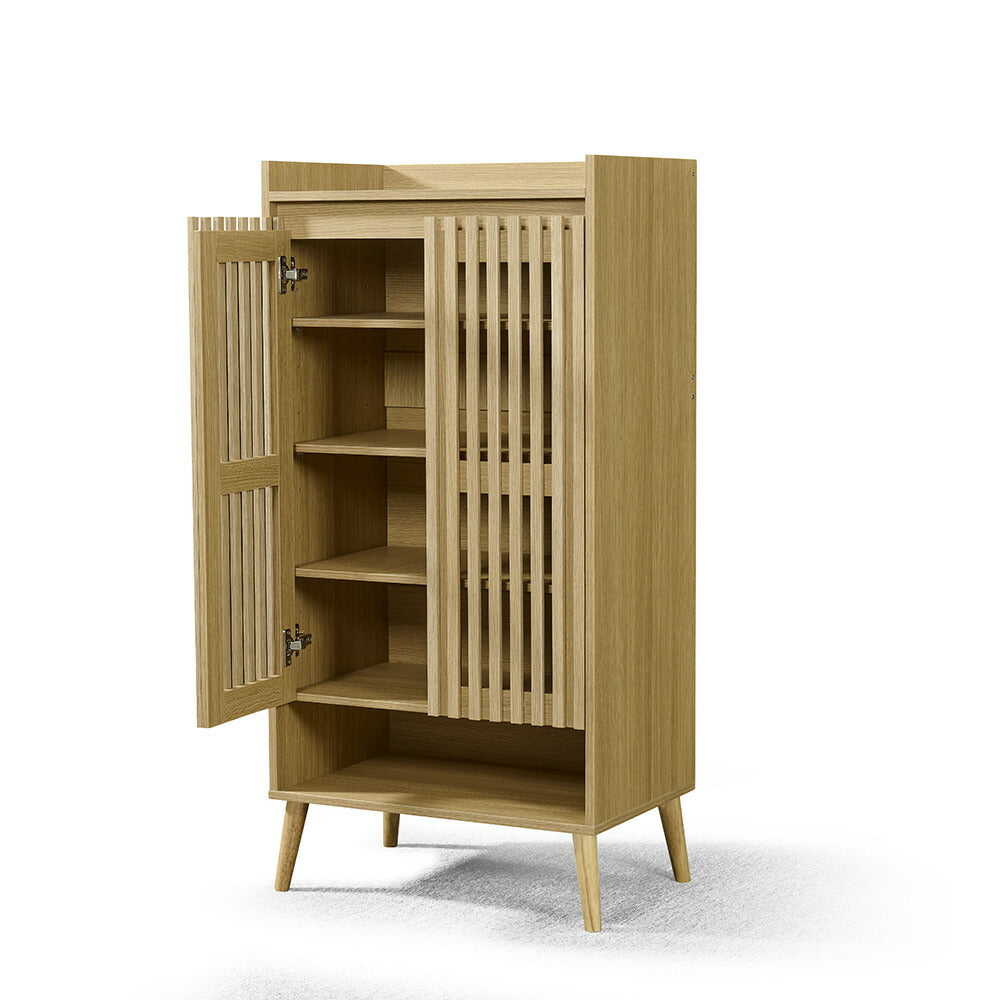キャビネット サイドボード チェスト 木製 おしゃれ 扉付き 可動棚 縦格子扉 幅60cm 奥行39cm 高さ120cm 大容量 リビング ヴィンテージ 北欧 木目調 ウッド 家具 玄関 寝室 ナチュラル オーク色 7日内出荷