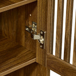 キャビネット サイドボード チェスト 木製 おしゃれ 扉付き 可動棚 縦格子扉 幅60cm 奥行39cm 高さ120cm 大容量 リビング ヴィンテージ 北欧 木目調 ウッド 家具 玄関 寝室 ウォルナットカラー 7日内出荷