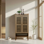 キャビネット サイドボード チェスト 木製 おしゃれ 扉付き 可動棚 縦格子扉 幅60cm 奥行39cm 高さ120cm 大容量 リビング ヴィンテージ 北欧 木目調 ウッド 家具 玄関 寝室 ウォルナットカラー 7日内出荷