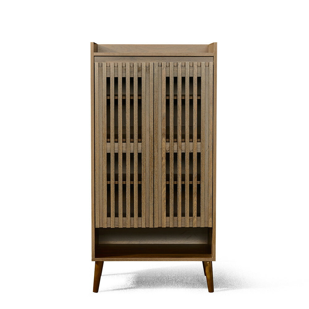 キャビネット サイドボード チェスト 木製 おしゃれ 扉付き 可動棚 縦格子扉 幅60cm 奥行39cm 高さ120cm 大容量 リビング ヴィンテージ 北欧 木目調 ウッド 家具 玄関 寝室 ウォルナットカラー 7日内出荷