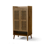 キャビネット サイドボード チェスト 木製 おしゃれ 扉付き 可動棚 縦格子扉 幅60cm 奥行39cm 高さ120cm 大容量 リビング ヴィンテージ 北欧 木目調 ウッド 家具 玄関 寝室 ウォルナットカラー 7日内出荷