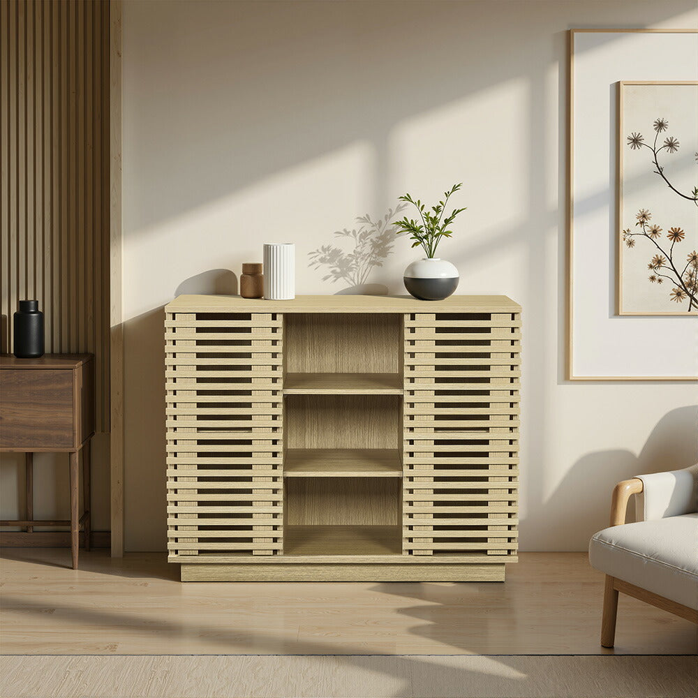 キャビネット サイドボード チェスト 木製 おしゃれ 扉付き 可動棚 横格子扉 幅88cm 幅120cm 大容量 リビング ヴィンテージ 北欧 木目調 家具 玄関 寝室 ナチュラル ウォルナットカラー