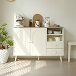キャビネット サイドボード チェスト 引き出し付き ホワイト アイボリー 白 大容量 収納棚 リビング 収納 モダン 扉付き リビングボード オープン おしゃれ 整理タンス 北欧 韓国風 おしゃれ 寝室 子供部屋 幅118cm 奥行35cm 高さ82cm 2Way仕様天板 可愛い