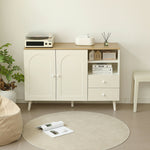 キャビネット サイドボード チェスト 引き出し付き ホワイト アイボリー 白 大容量 収納棚 リビング 収納 モダン 扉付き リビングボード オープン おしゃれ 整理タンス 北欧 韓国風 おしゃれ 寝室 子供部屋 幅118cm 奥行35cm 高さ82cm 2Way仕様天板 可愛い