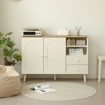 キャビネット サイドボード チェスト 引き出し付き ホワイト アイボリー 白 大容量 収納棚 リビング 収納 モダン 扉付き リビングボード オープン おしゃれ 整理タンス 北欧 韓国風 おしゃれ 寝室 子供部屋 幅118cm 奥行35cm 高さ82cm 2Way仕様天板 可愛い