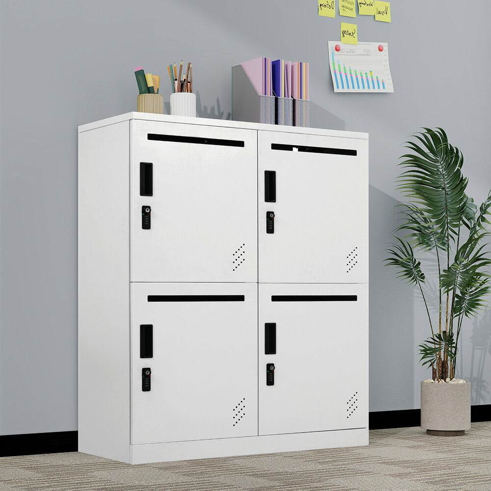 【完成品】貴重品ロッカー 4人用 鍵付き収納 小型 貴重品 金庫 セキュリティキャビネット ホワイト 白 2段 ダイヤル錠 小物収納 管理キー付き 防犯 貴重品入れ オフィス 事務所 更衣室 学校 業務用 おしゃれ キャビネット スチール