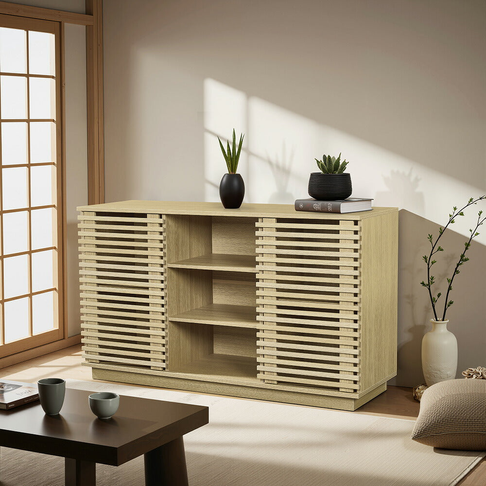 キャビネット サイドボード チェスト 木製 おしゃれ 扉付き 可動棚 横格子扉 幅88cm 幅120cm 大容量 リビング ヴィンテージ 北欧 木目調 家具 玄関 寝室 ナチュラル ウォルナットカラー
