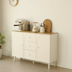 キャビネット サイドボード チェスト 引き出し付き ホワイト アイボリー 白 大容量 収納棚 リビング 収納 モダン 扉付き リビングボード おしゃれ 整理タンス 北欧 韓国風 おしゃれ 寝室 子供部屋 幅118cm 奥行35cm 高さ82cm 2Way仕様天板 可愛い