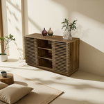 キャビネット サイドボード チェスト 木製 おしゃれ 扉付き 可動棚 横格子扉 幅88cm 幅120cm 大容量 リビング ヴィンテージ 北欧 木目調 家具 玄関 寝室 ナチュラル ウォルナットカラー