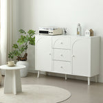 キャビネット サイドボード チェスト 引き出し付き ホワイト アイボリー 白 大容量 収納棚 リビング 収納 モダン 扉付き リビングボード おしゃれ 整理タンス 北欧 韓国風 おしゃれ 寝室 子供部屋 幅118cm 奥行35cm 高さ82cm 2Way仕様天板 可愛い