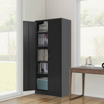 オフィス収納 キャビネット 書庫 両開き 書類保管庫 高さ180cm 保管庫 鍵付き ブラック 黒 業務用 スチール ベース付き サイドボード チェスト ラック 書類 収納 可動棚 A4対応 おしゃれ 書院 学校 塾 7日内出荷