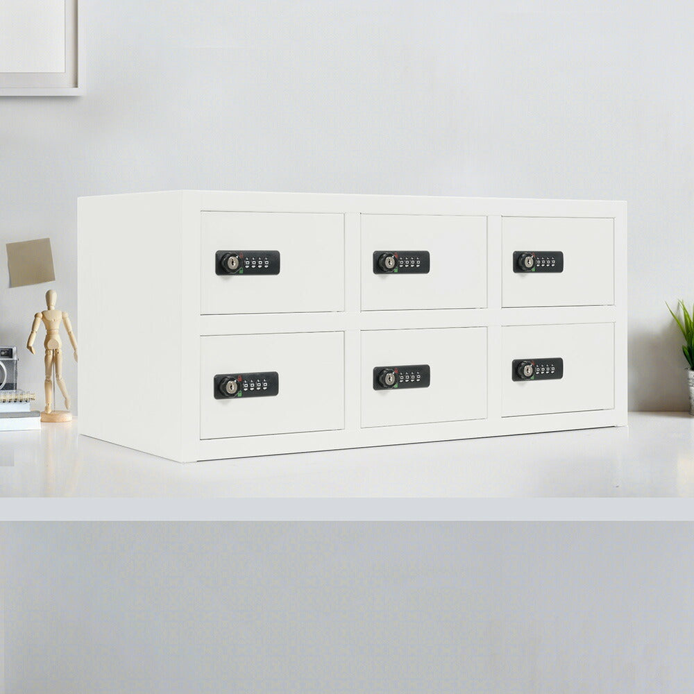 【完成品】貴重品ロッカー 6人用 鍵付き収納 小型 貴重品 金庫 セキュリティキャビネット ホワイト 白 2段 ダイヤル錠 小物収納 管理キー付き 防犯 貴重品入れ オフィス 事務所 更衣室 学校 業務用 おしゃれ キャビネット スチール