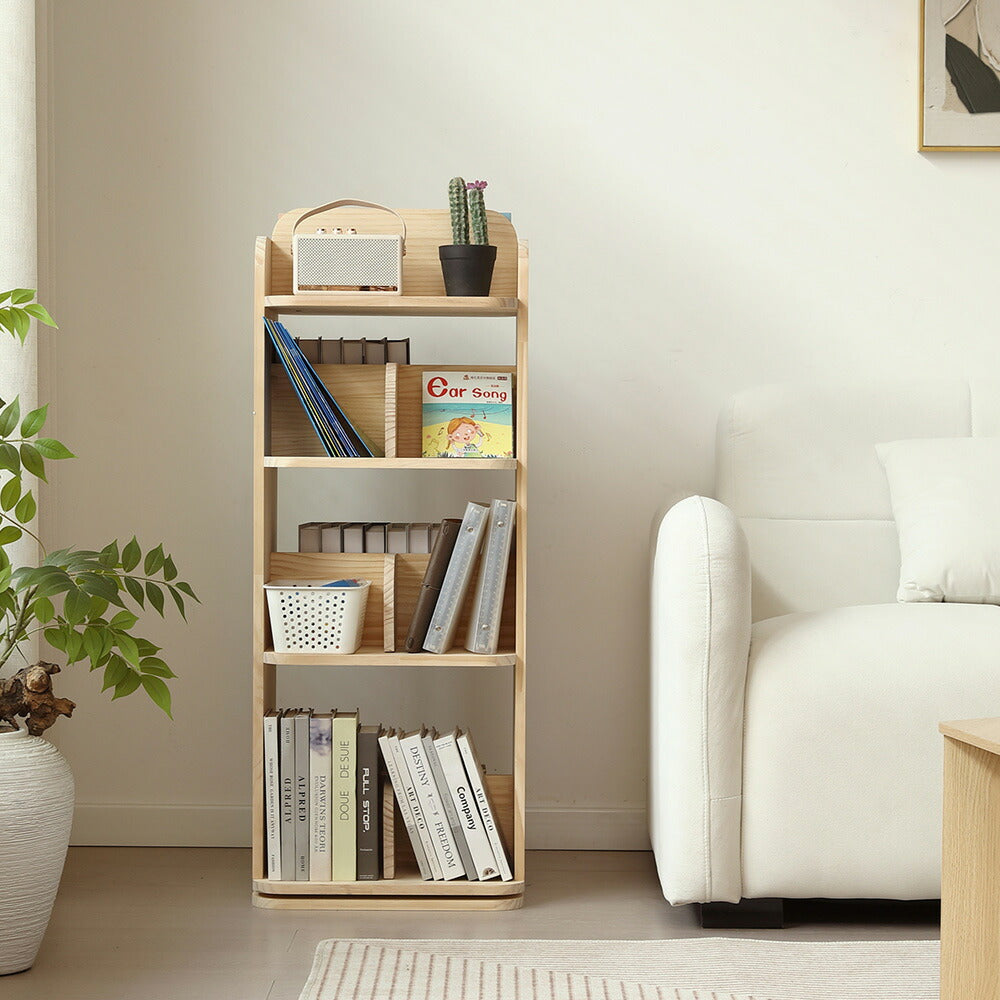 本棚 回転式 天然木 パイン材 ブックシェルフ A4対応 絵本棚 図鑑対応 コミック収納 360度回転 スリム 省スペース 子供部屋 おしゃれ 回転ラック 大容量 7日内出荷