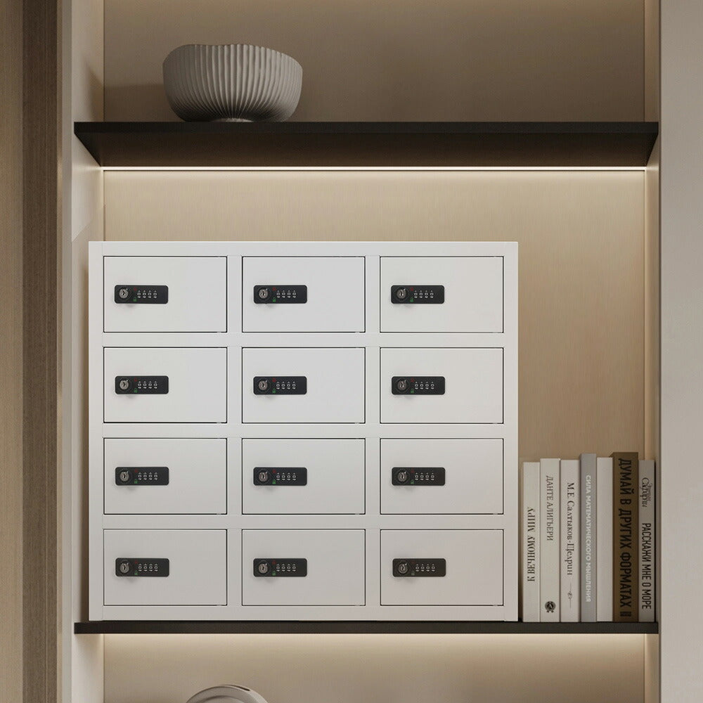 貴重品ロッカー 12人用 小型 セキュリティキャビネット ダイヤル錠 貴重品保管庫 完成品 防犯収納 横型 業務用ロッカー オフィス 学校 更衣室 スチール 7日内出荷