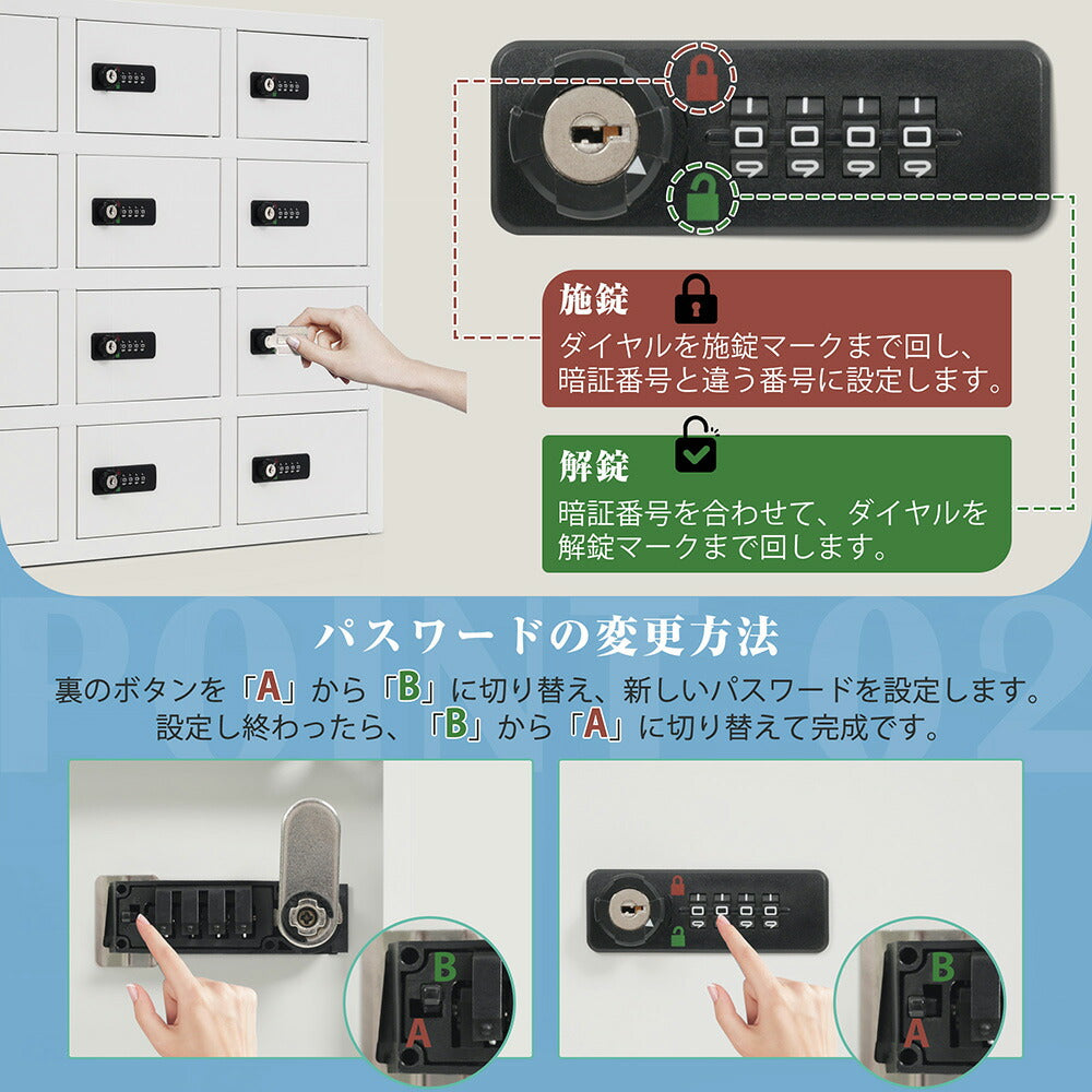 貴重品ロッカー 12人用 小型 セキュリティキャビネット ダイヤル錠 貴重品保管庫 完成品 防犯収納 横型 業務用ロッカー オフィス 学校 更衣室 スチール 7日内出荷