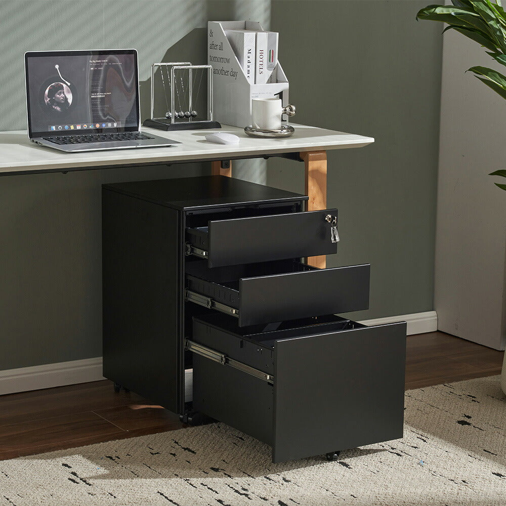 デスクワゴン サイドワゴン 3段 鍵付き キャスター付き スチールワゴン 大容量収納 脇机 オフィス収納 A4対応 完成品 7日内出荷