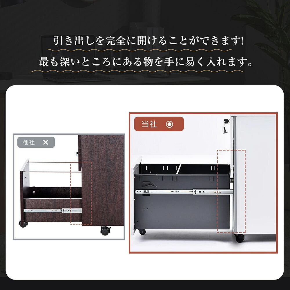 デスクワゴン サイドワゴン 3段 鍵付き キャスター付き スチールワゴン 大容量収納 脇机 オフィス収納 A4対応 完成品 7日内出荷