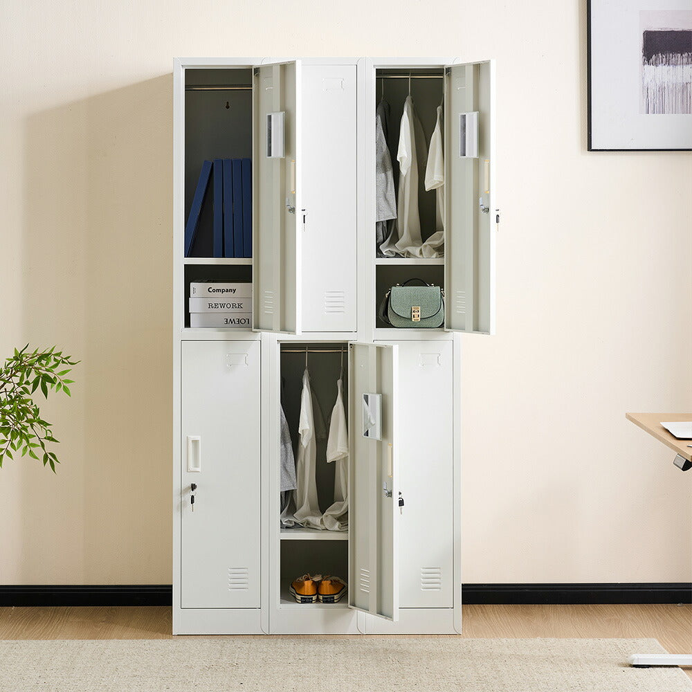 ロッカー スチールロッカー 更衣ロッカー 6人用／9人用／12人用 鍵付き スペアキー付き スリム 業務用 オフィスロッカー 収納 会社 学校 更衣室 ホワイト 7日内出荷