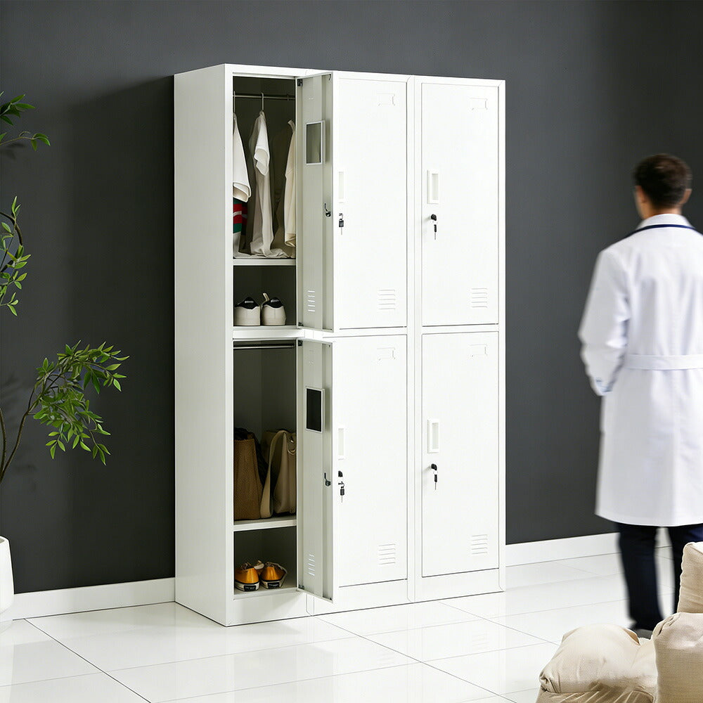 ロッカー スチールロッカー 更衣ロッカー 6人用／9人用／12人用 鍵付き スペアキー付き スリム 業務用 オフィスロッカー 収納 会社 学校 更衣室 ホワイト 7日内出荷