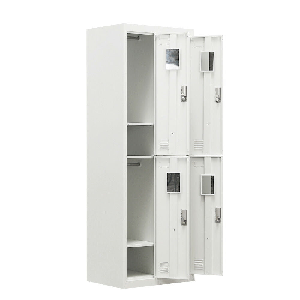 ロッカー スチールロッカー 4人用 脚付き オフィスロッカー 更衣ロッカー 鍵付き シリンダー錠 スペアキー付 スリム 収納 オフィス 事務所 業務用 ホワイト 7日内出荷