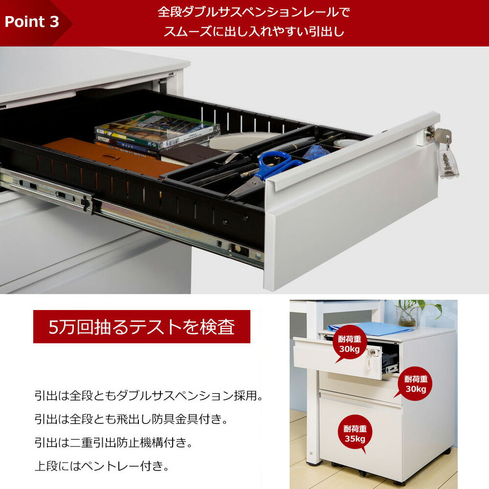 オフィスワゴン デスクワゴン 完成品 3段 サイドワゴン キャスター付き 鍵付き A4対応 デスクキャビネット 大容量収納 ワゴン サイドデスク 収納ワゴン オフィス収納 7日内出荷