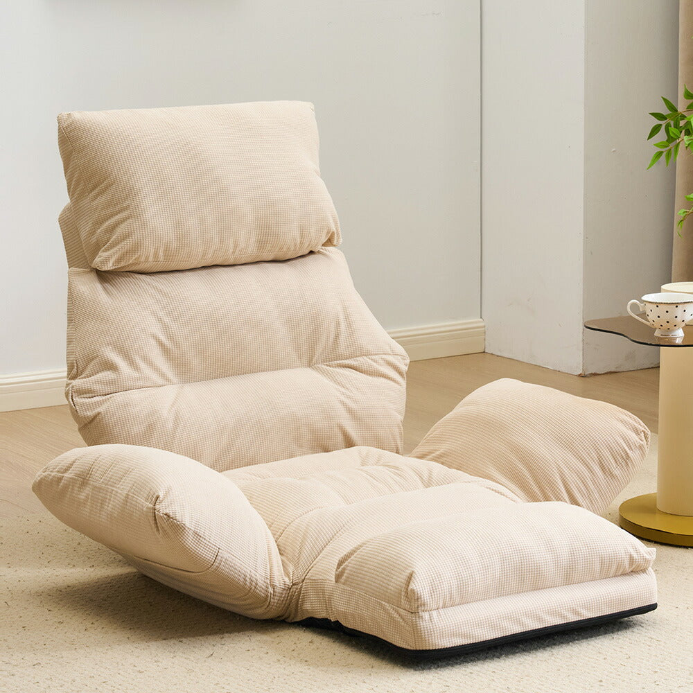 ソファーベッド 一人掛け 座椅子 折りたたみ式 6段階リクライニング 足元調節 ワッフル生地 幅最大160cm フロアソファ コンパクト 一人暮らし 7日内出荷