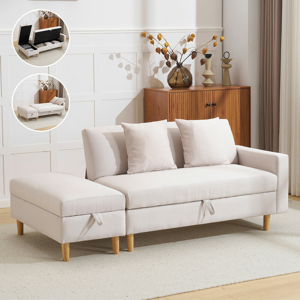 ソファベッド 3人掛け 収納付き オットマン付き 5WAY 折りたたみ式 カウチソファ 来客用 脚取り外し可能 大容量収納 リビング 一人暮らし 7日内出荷